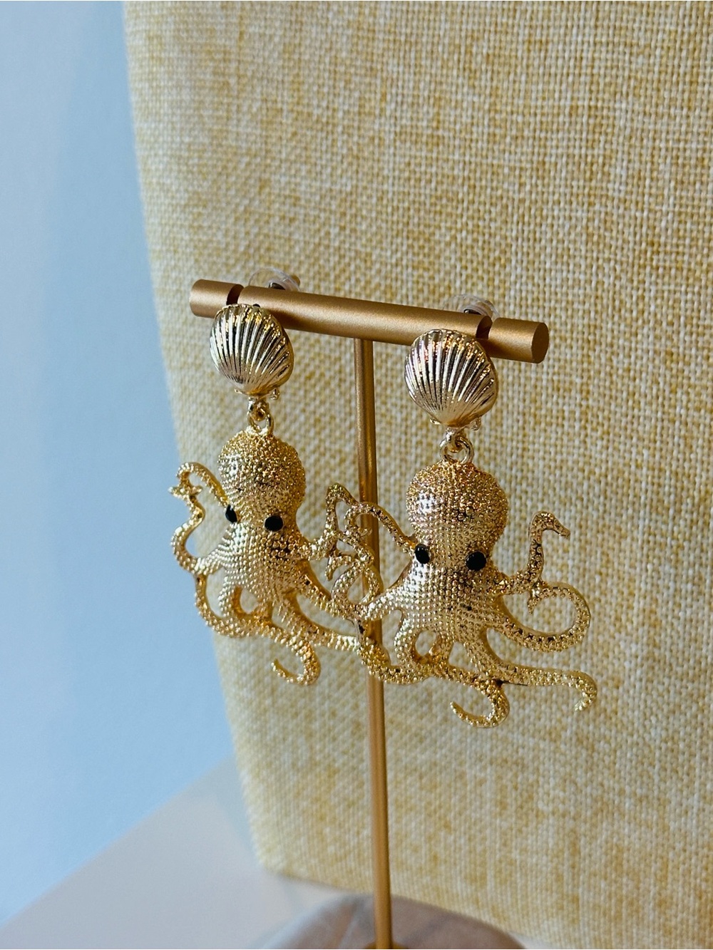 Fashion Jewelry Gold Octopus Drop Earrings with Shell Studs